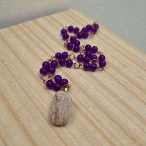 Handmade Purple Beaded Necklace with Stone Pendant